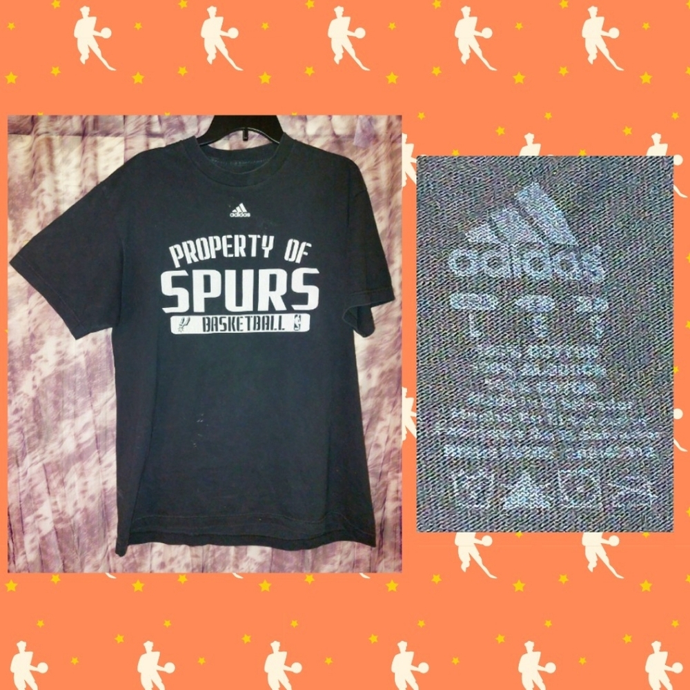 Adidas brand Blk & Wht NBA San Antonio Spurs Basketball Print Knit T-shirt Sz L